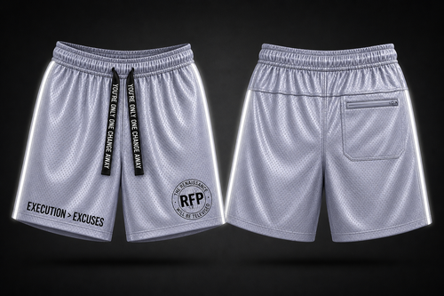RFP Execution Shorts — Mirror Silver — Fully Reflective — front and back