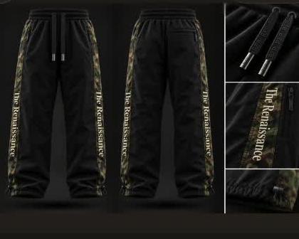 The Renaissance Camo Windbreaker Pants — design mockup
