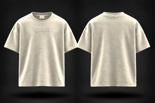 Renaissance Form 1 FW 26 Bone tee — front and back design mockup